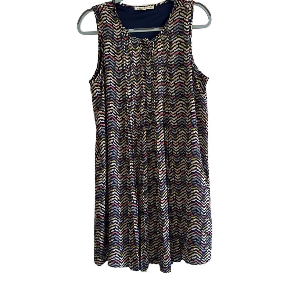 Daniel Rainn Women's M Shift Dress Multicolor Herringbone Short Pleats Buttons
